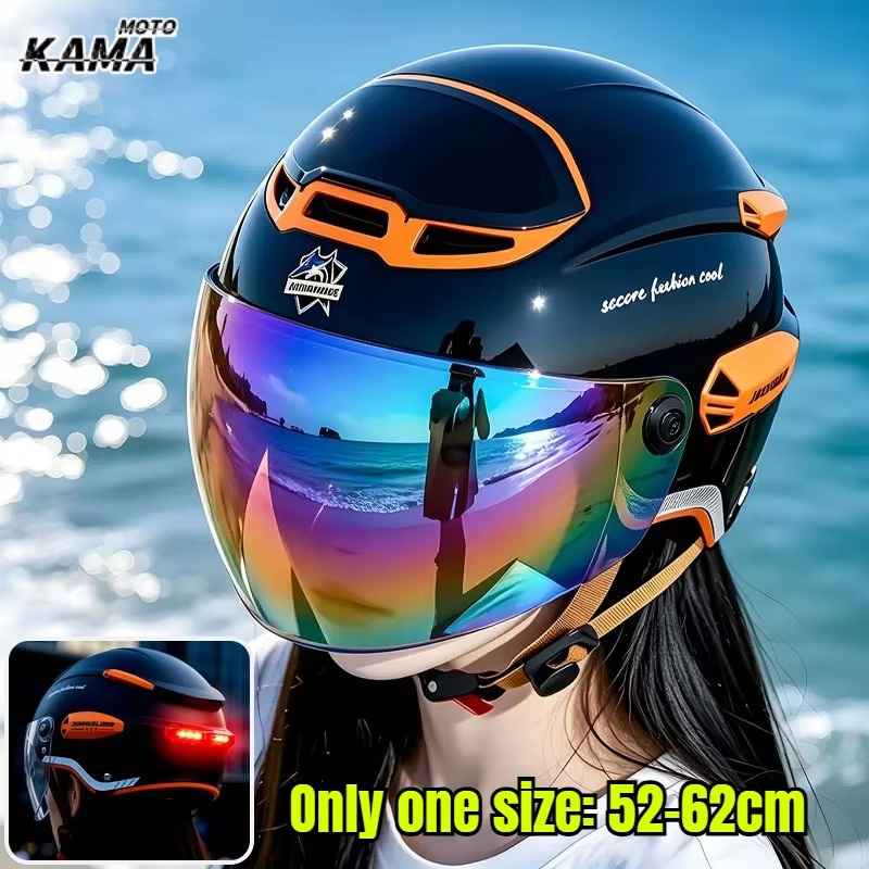 Dual Visor Motorcycle Racing Helmet - Helm Sepeda Motor Vintage Musim Panas,